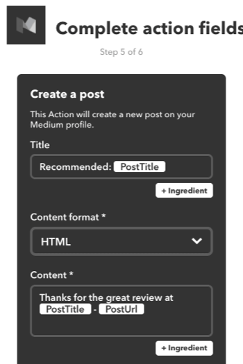 Можете също така да създадете IFTTT аплет, за да препоръчате публикация от Medium във вашия собствен акаунт Medium.