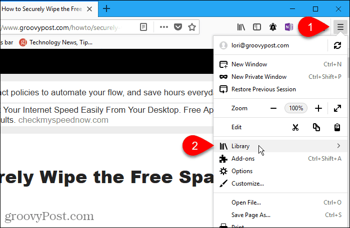 Изберете Библиотека в Firefox за Windows