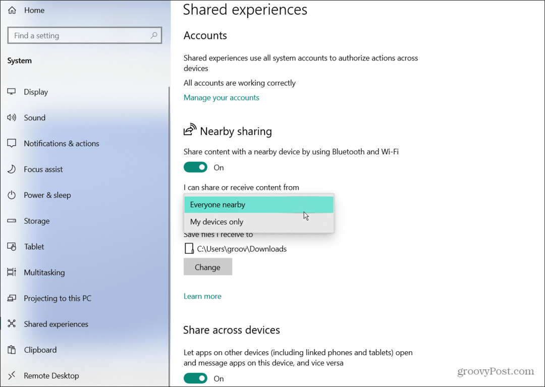 Споделяне на Windows 10 в близост