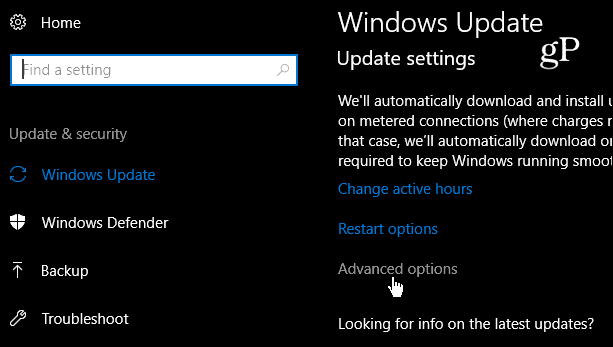 Разширени настройки за актуализиране на Windows 10
