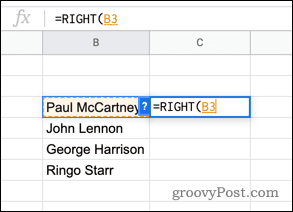 Използване на функцията RIGHT в Google Sheets