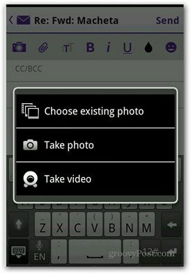 Yahoo Mail Android добавете видео видео