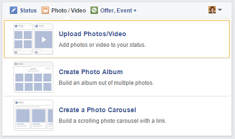 опции за качване на изображения във facebook