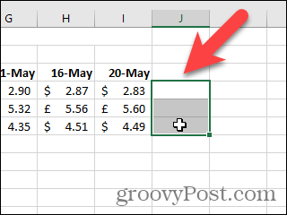 Изберете клетки за Sparklines в Excel