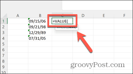 функция за стойност на Excel