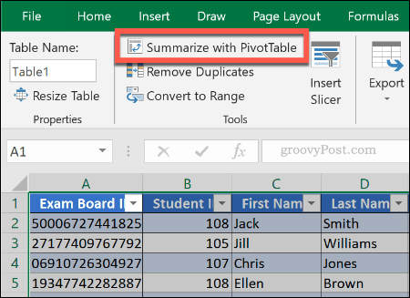 Създаване на въртяща се таблица от съществуваща таблица в Excel