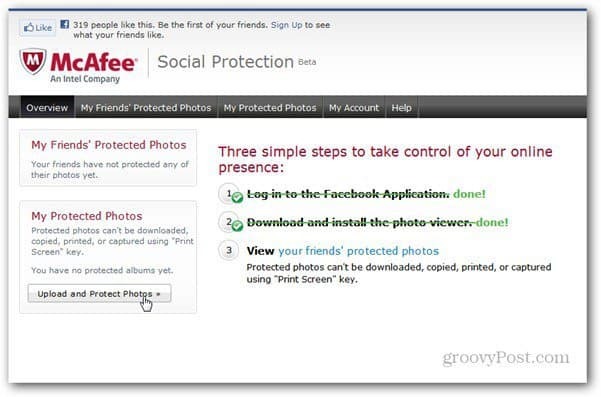 Страница на приложение за mcaffee социална защита