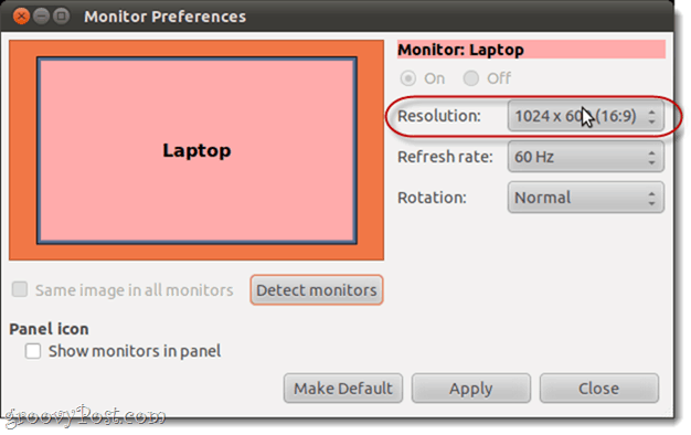 ubuntu разделителна способност на екрана