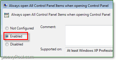 опция за активиране за винаги отваряне на всички елементи на контролния панел в Windows 7