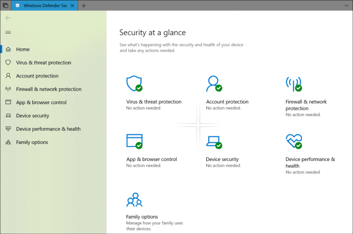 Обновяване на дизайна на Windows Defender Security Fluent Design Refresh