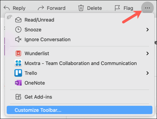 Вижте Още елементи, Персонализирайте лентата с инструменти в Outlook на Mac