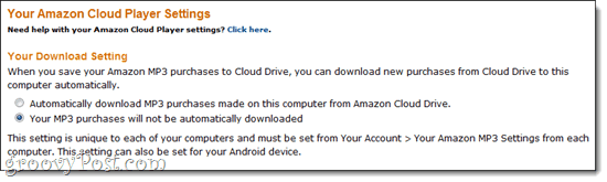 Настройки на Amazon Cloud Player