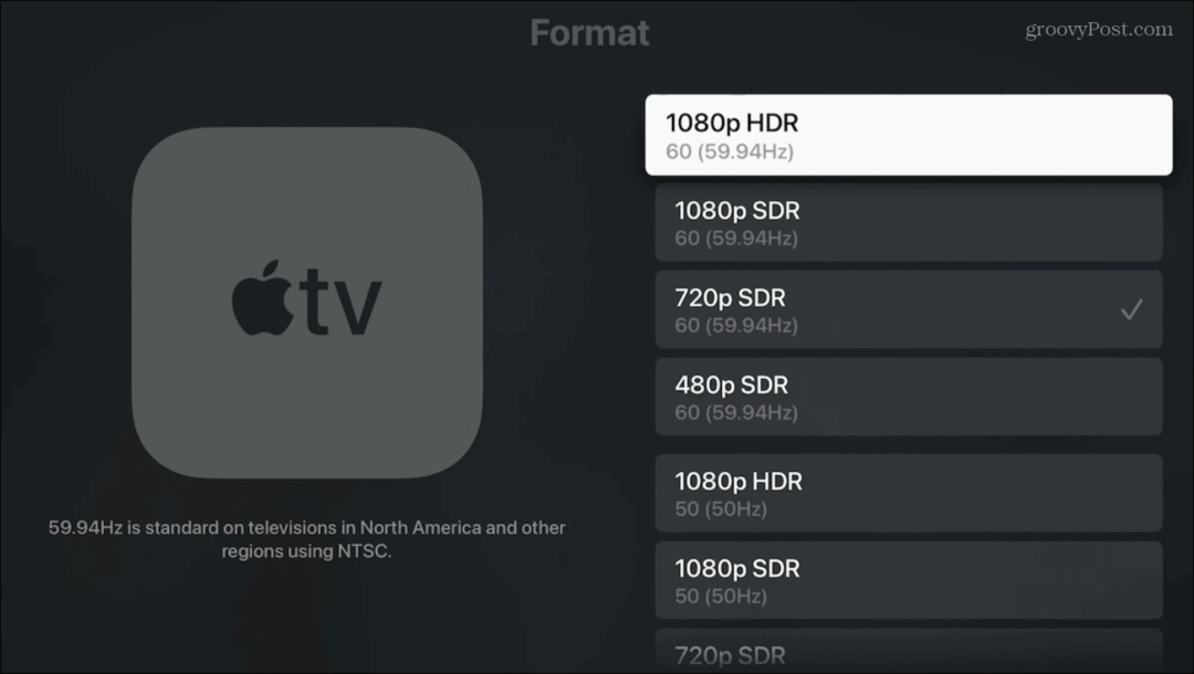Промяна на разделителната способност на дисплея на Apple TV