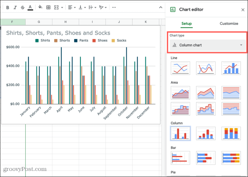 Създайте диаграма в Google Sheets