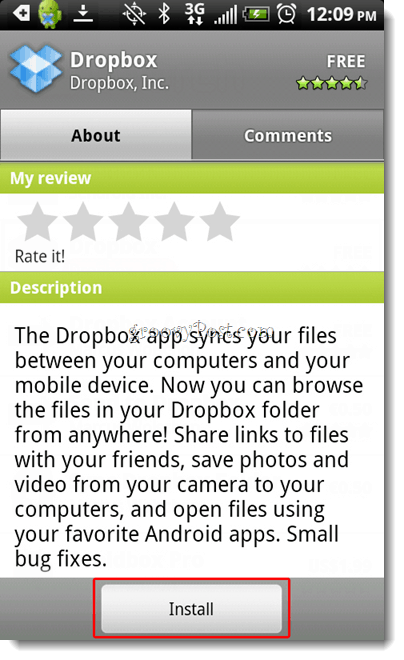 Инсталиране на Android Dropbox