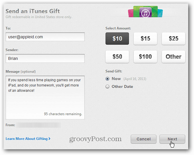 Как да изпращате виртуални iTunes подаръчни карти от iTunes или iOS устройства