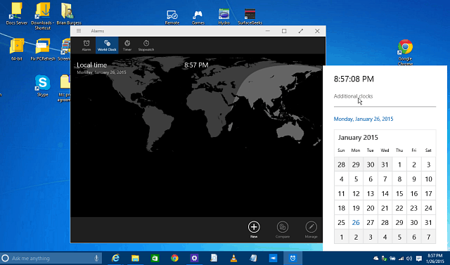 Активирайте скрития календар, часовник и спартански в Windows 10