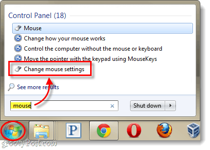 Настройки на мишката в менюто за стартиране на Windows