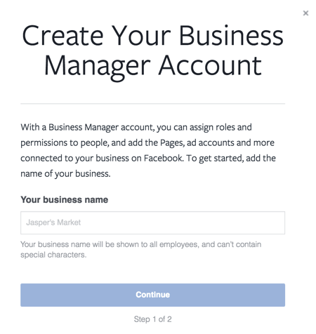 Въведете името на вашия бизнес, за да настроите вашия бизнес акаунт.