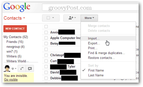 как да импортирате няколко vcf файлове в Gmail