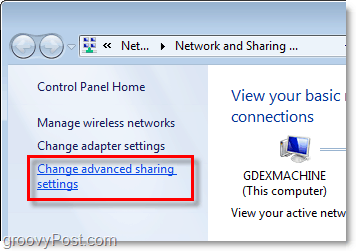 разширено споделяне на селища в Windows 7