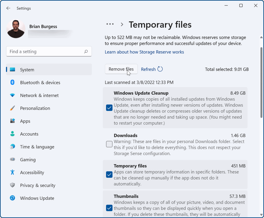 премахване на временни файлове Почистване на Windows Update