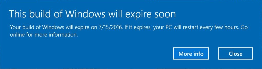 Windows 10 Insider Preview изгражда сигнализиране на потребителите с изтичане на известията