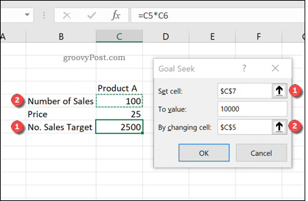 Използване на търсене на цел в Excel