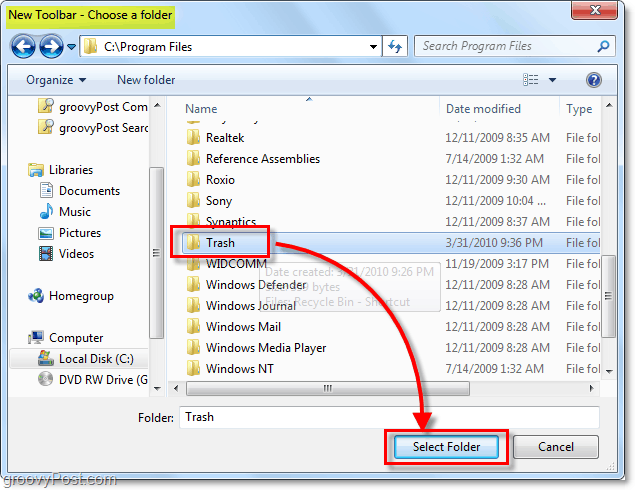 Как да закачите напълно функционална кошче за отпадъци към лентата на задачите на Windows 7