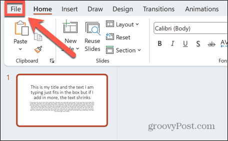 меню за файл на powerpoint