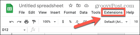 меню за разширения на google sheets