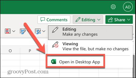 Опция за отваряне на Excel в настолно приложение