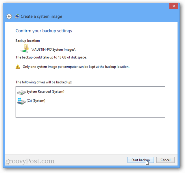 Windows 8 стартира архивиране