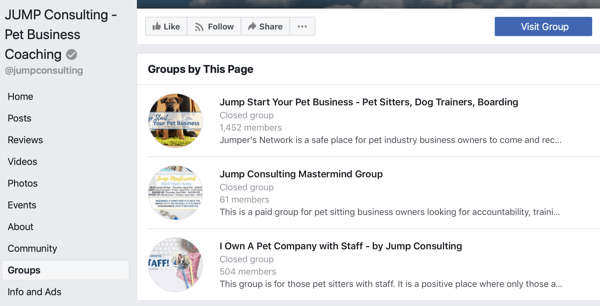 Как да използвам функциите на Facebook Групи, пример за групи на Facebook страницата, JUMP Consulting