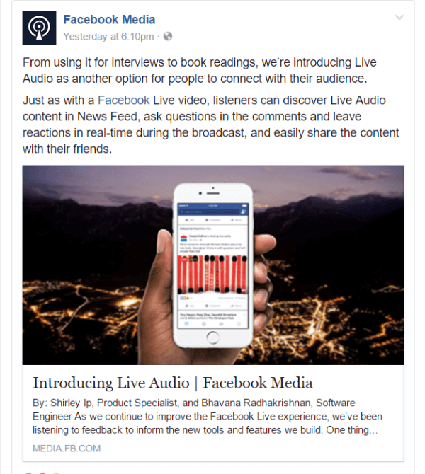 Facebook въведе нов начин за стартиране на живо във Facebook с Live Audio.