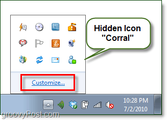 скритият корал на иконата в Windows 7