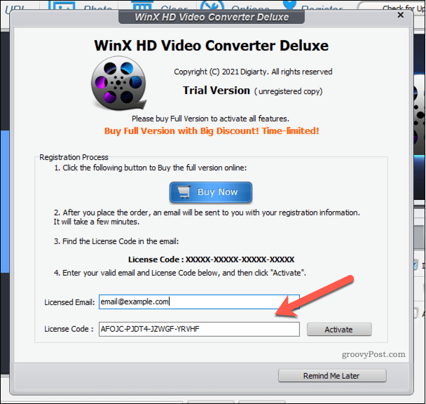 Добавяне на лиценз за WinX Video Converter