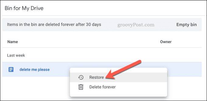 Възстановяване на изтрити файлове в Google Drive