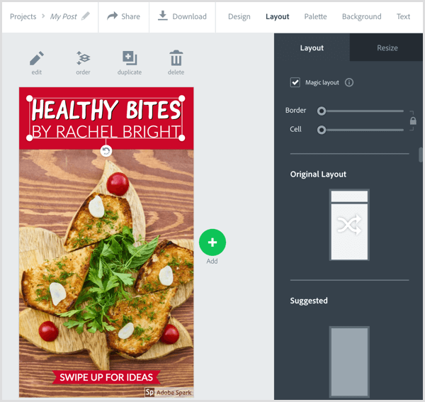 Изберете оформление в Adobe Spark Post.