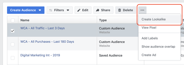 Създайте потребителски посетители на потребителски уебсайтове, подобни на аудитория във Facebook, стъпка 2.