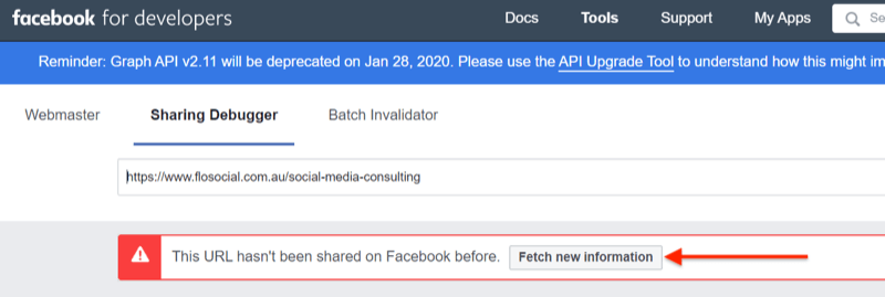 стъпка 2 за това как да използвате инструмента за отстраняване на грешки във Facebook Sharing