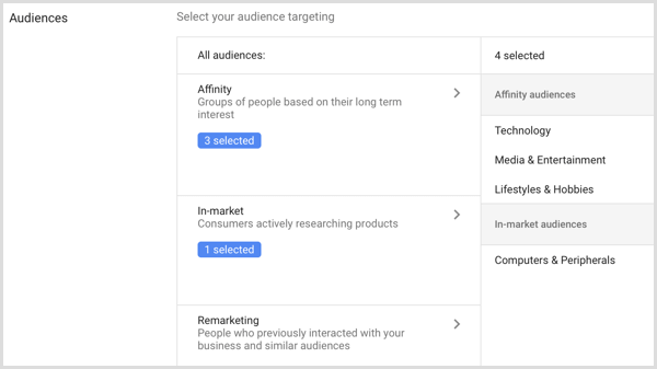 Настройки за аудитории за кампания в Google AdWords.
