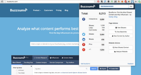buzzsumo google chrome разширение за броя на споделянията в Twitter