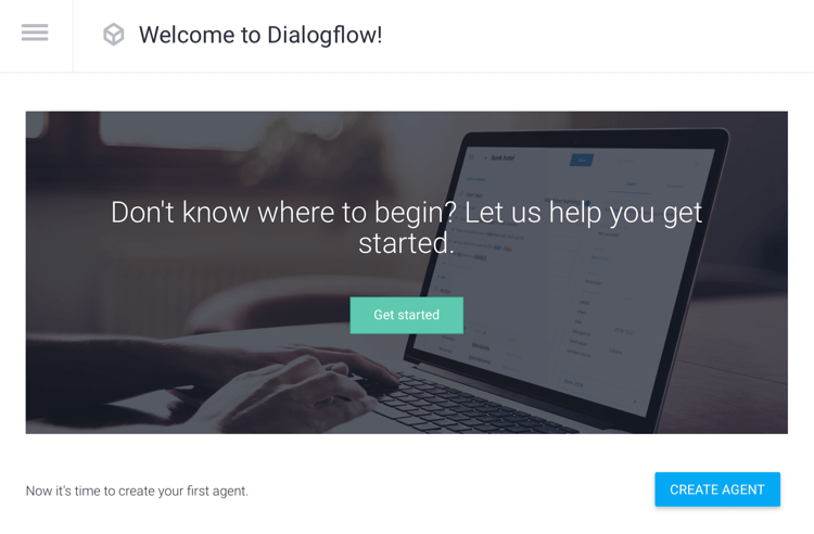 Опция Създаване на агент в Dialogflow