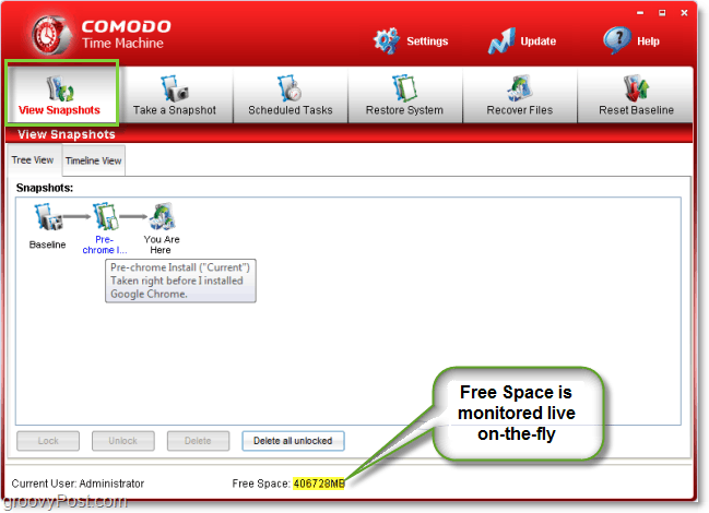 следете свободното си HDD пространство в движение с comodo машина за време