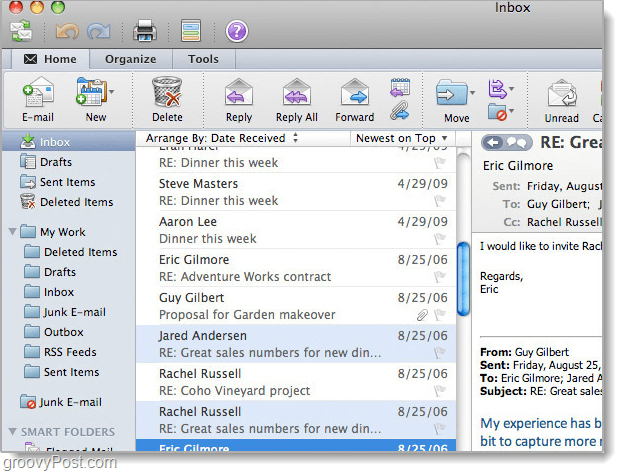 Outlook 2011 за екрана на Mac