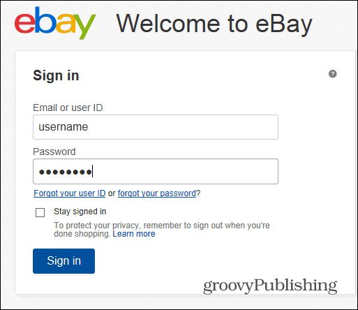 eBay промяна на вход с парола