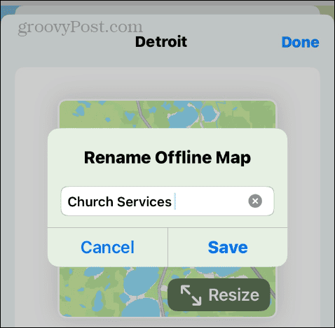 преименуване на полето за въвеждане на офлайн карта