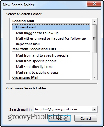 Папки за търсене в Outlook 2013 нови
