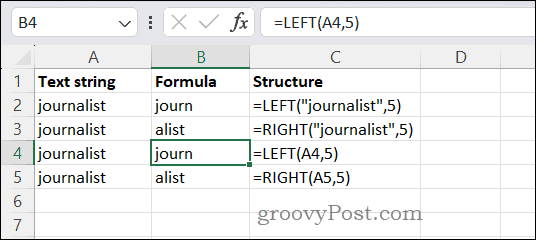 Използване на функции ЛЯВО и ДЯСНО в Excel
